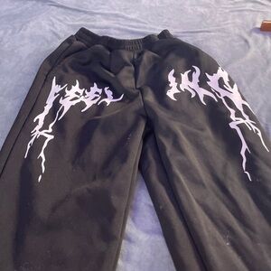 Black Sweatpants with Purple Graphic